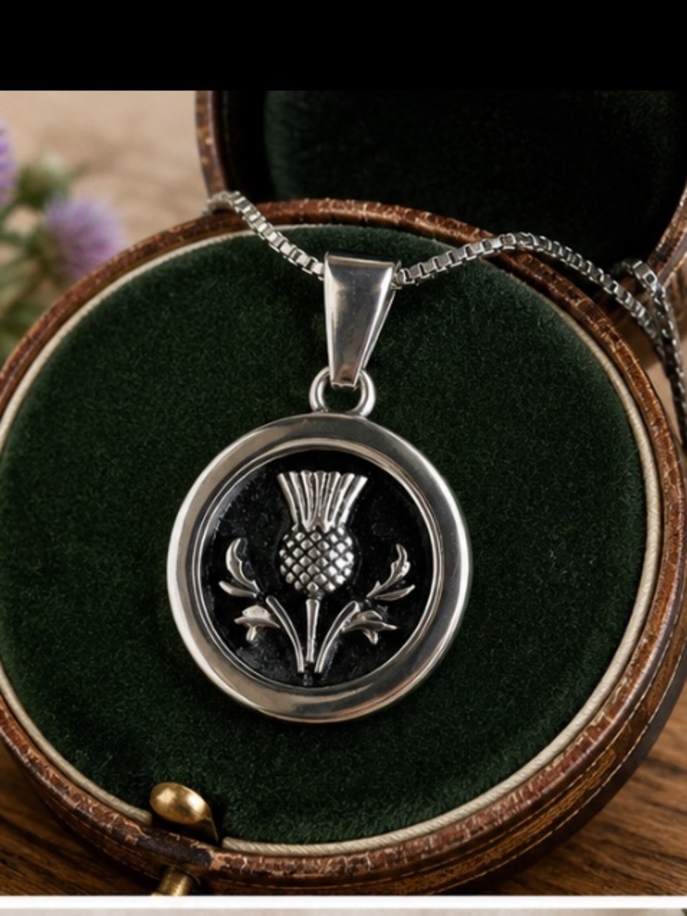 Men’s Scottish Victory Thistle Pendant Necklace 24” 316L Stainless Steel Chain - Picture 2 of 9